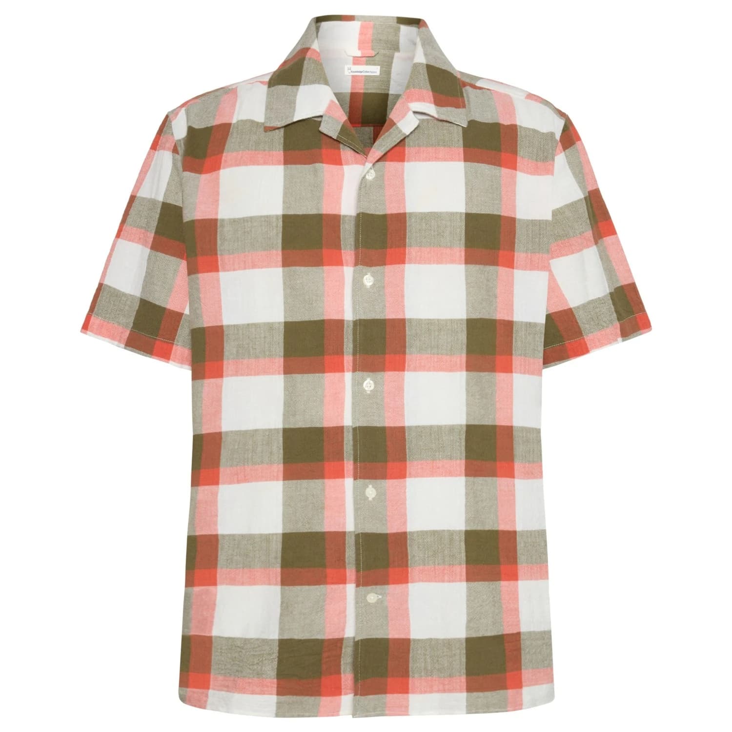 Мъжка риза с копчета Knowledgecotton apparel Boxed Fit S/S Checkered Shirt - Beige check