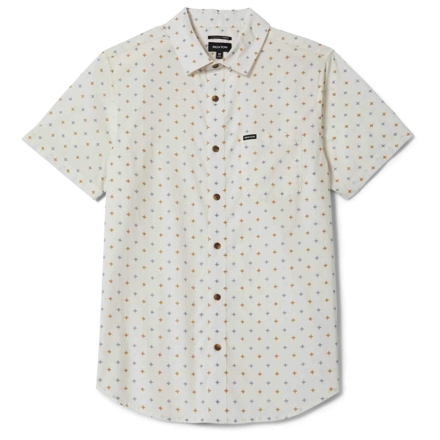 Мъжка риза с копчета Brixton Charter Print S/S Woven Shirt - Off White / Multi Diamond Tile