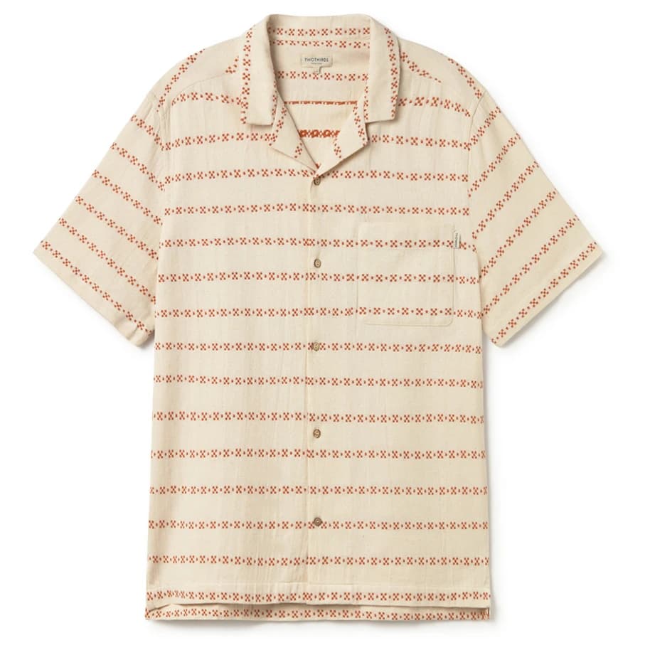 Мъжка риза с копчета TWOTHIRDS Heringsdorf Shirt - Ecru / Adobe Jacquard