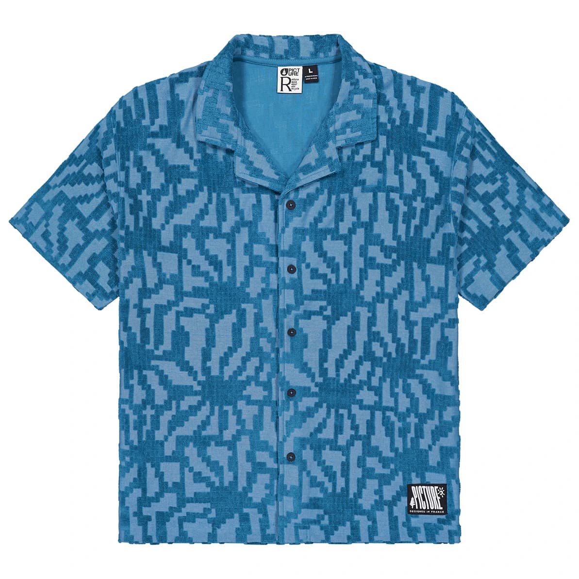 Мъжка риза с копчета Picture Spongy Shirt - Blue Flower Embossed