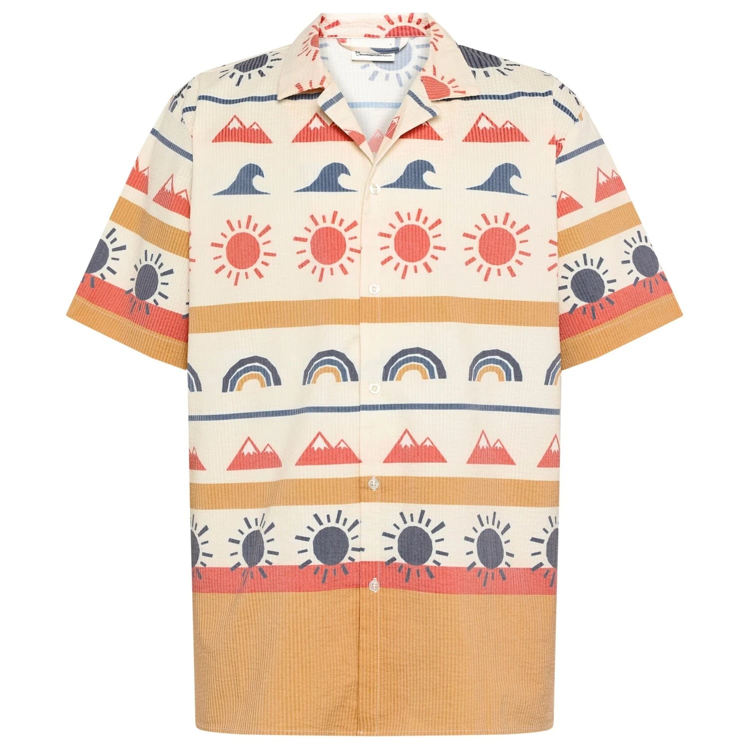 Мъжка риза с копчета Knowledgecotton apparel Box Fit Short Sleeved AOP Seersucker Shirt - Multi Color AOP