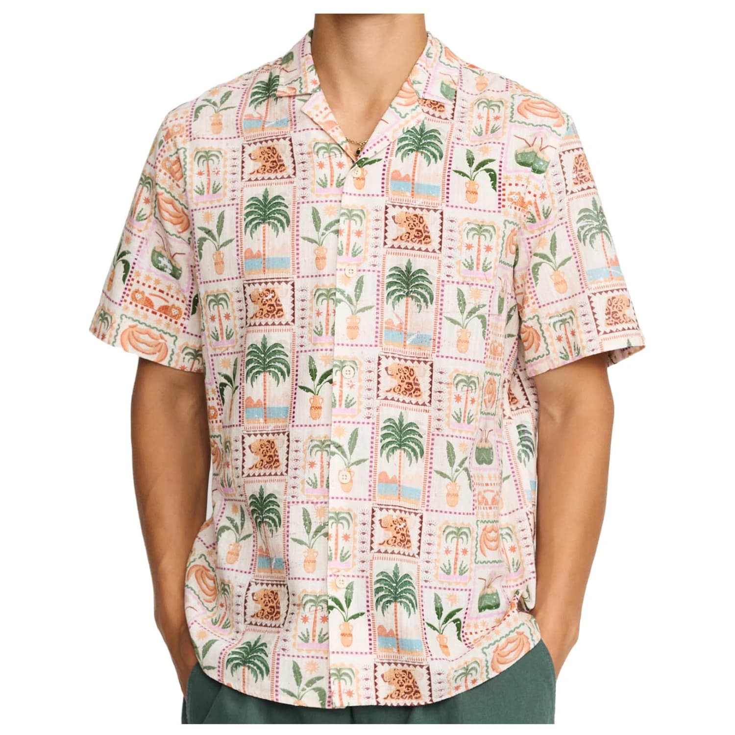 Мъжка риза с копчета Revolution Cuban Shirt Prints S/S Shirt - Offwhite