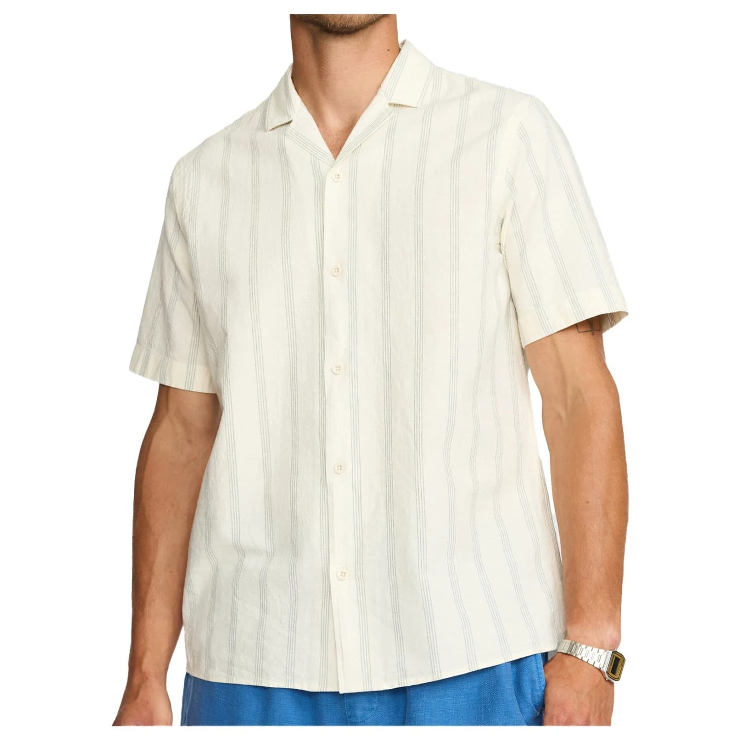 Мъжка риза с копчета Revolution Cuban Shirt Striped S/S Shirt - Blue III