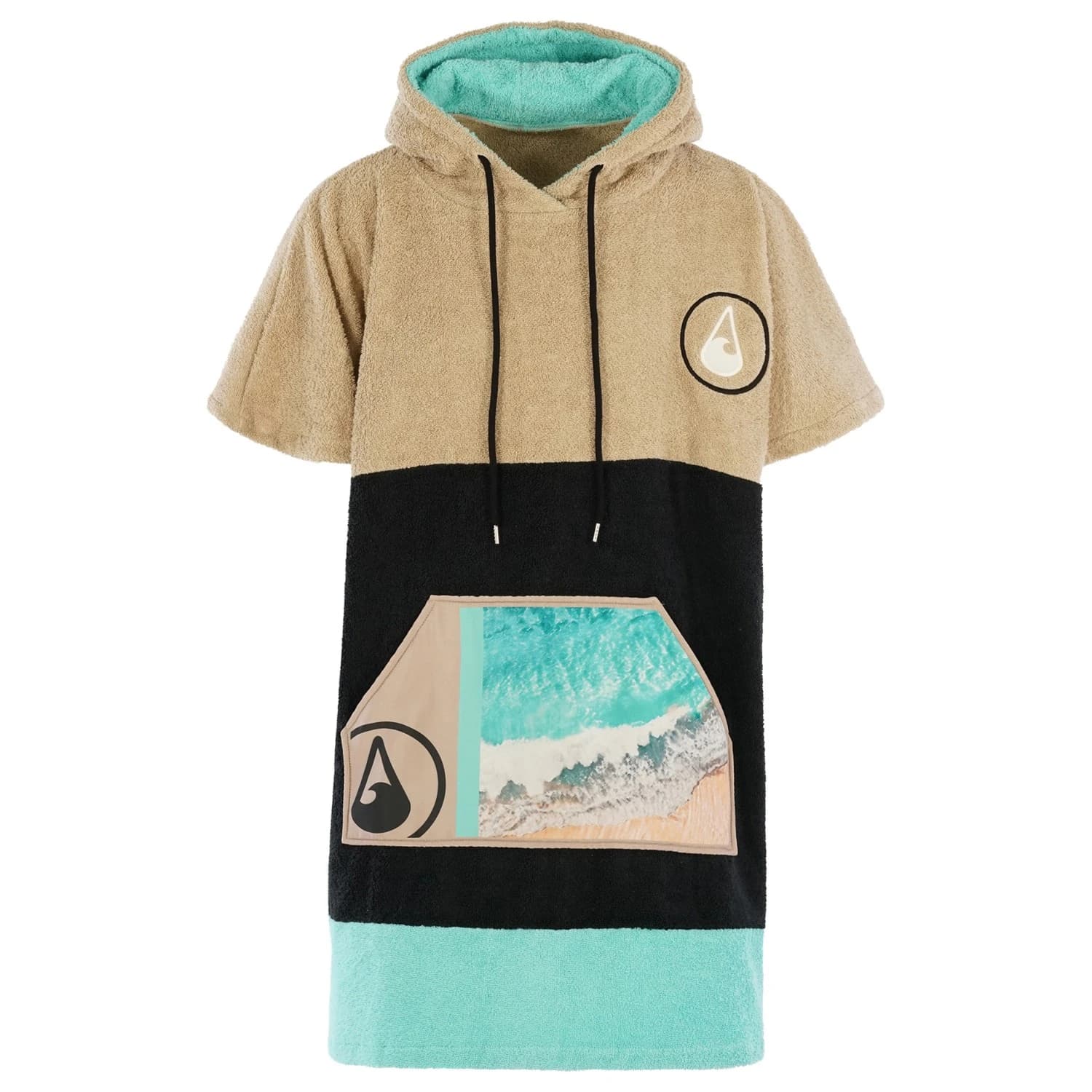 Пончо за сърф Wave hawaii Airlite Poncho Ericeira Surf poncho - Beige / Schwarz / Türkis