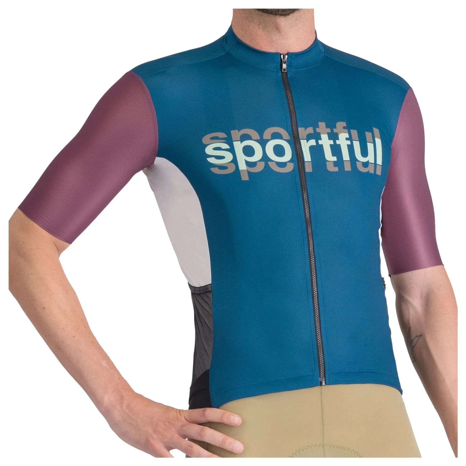 Мъжка фланелка с къс ръкав за колоездене Sportful Supergiara Logo Jersey Cycling jersey - Teal Blue / Bordeaux