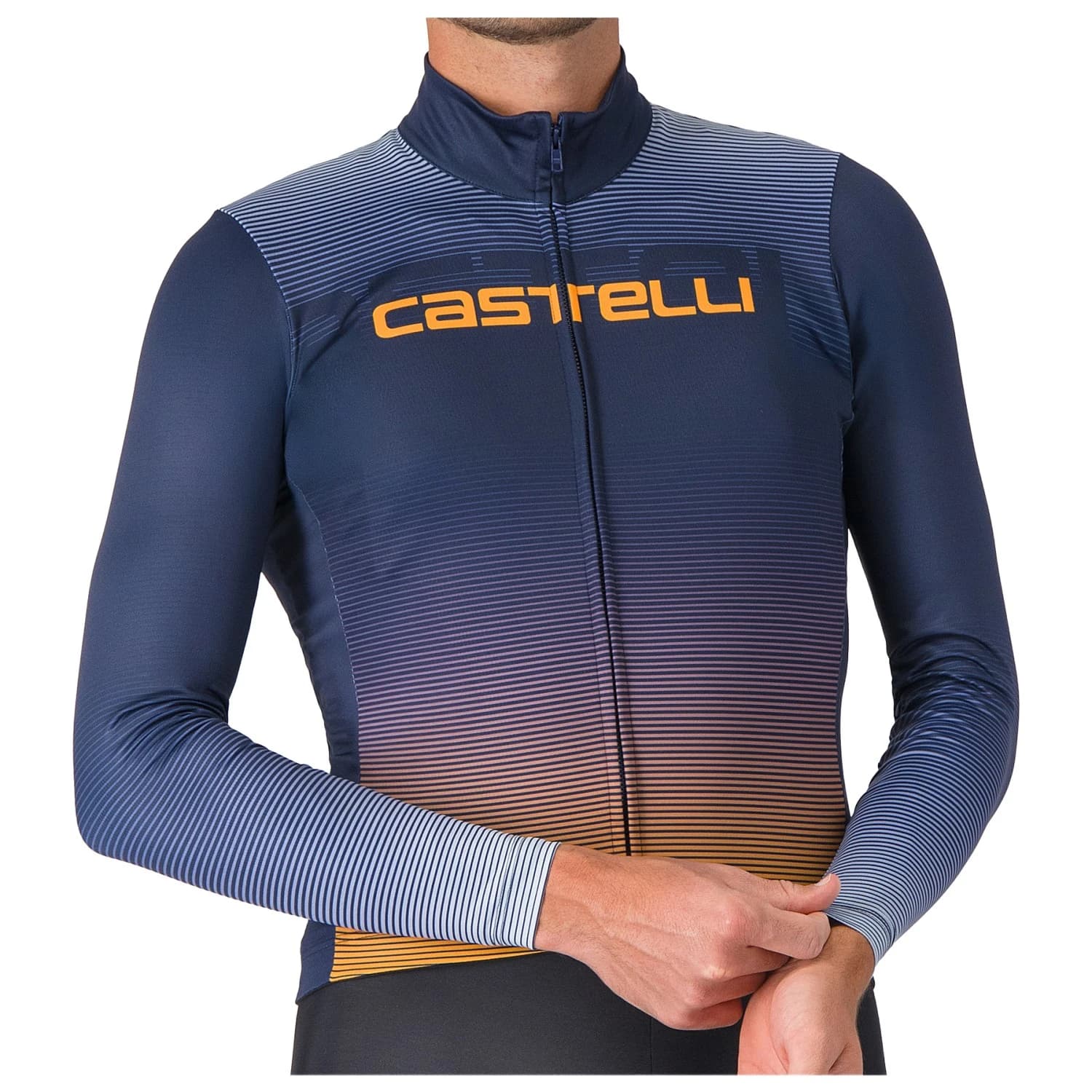 Фланелка с дълъг ръкав за колоездене Castelli Apice Thermal Jersey Cycling jersey - Belgian Blue / Vivid Orange / Wint