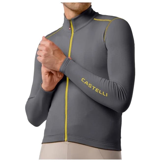 Мъжка фланелка с дълъг ръкав за колоездене Castelli Unlimited Trail 2 Jersey Cycling jersey - Smoky Gray / Mango Mojito