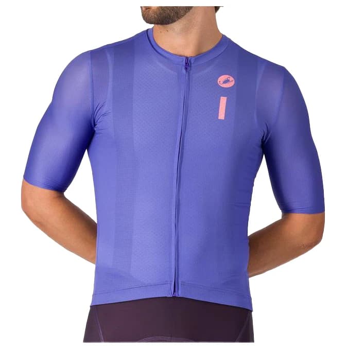 Фланелка с къс ръкав за колоездене Castelli Drittone Logo Jersey Cycling jersey - Ultraviolet / Rosa Giro