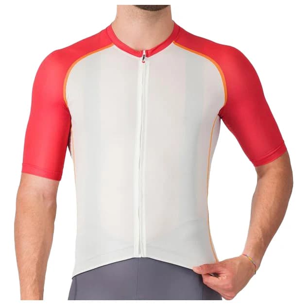 Мъжка фланелка с къс ръкав за колоездене Castelli Unlimited Endurance 3 Jersey Cycling jersey - Ivory / Rich Red / Vivid Orange