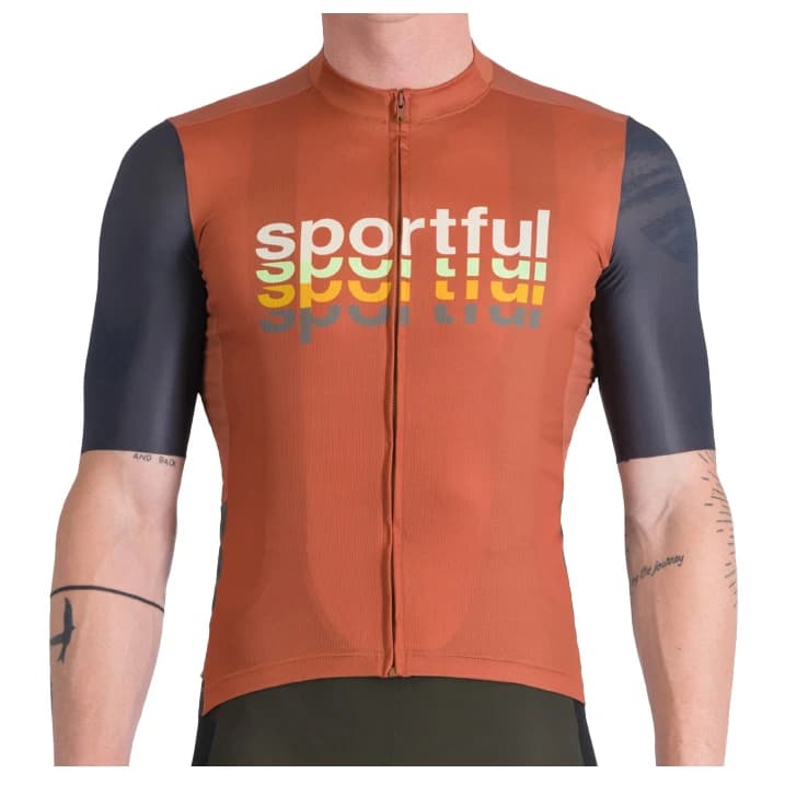 Мъжка фланелка с къс ръкав за колоездене Sportful Supergiara 2 Logo Jersey Cycling jersey - Sienna Glow