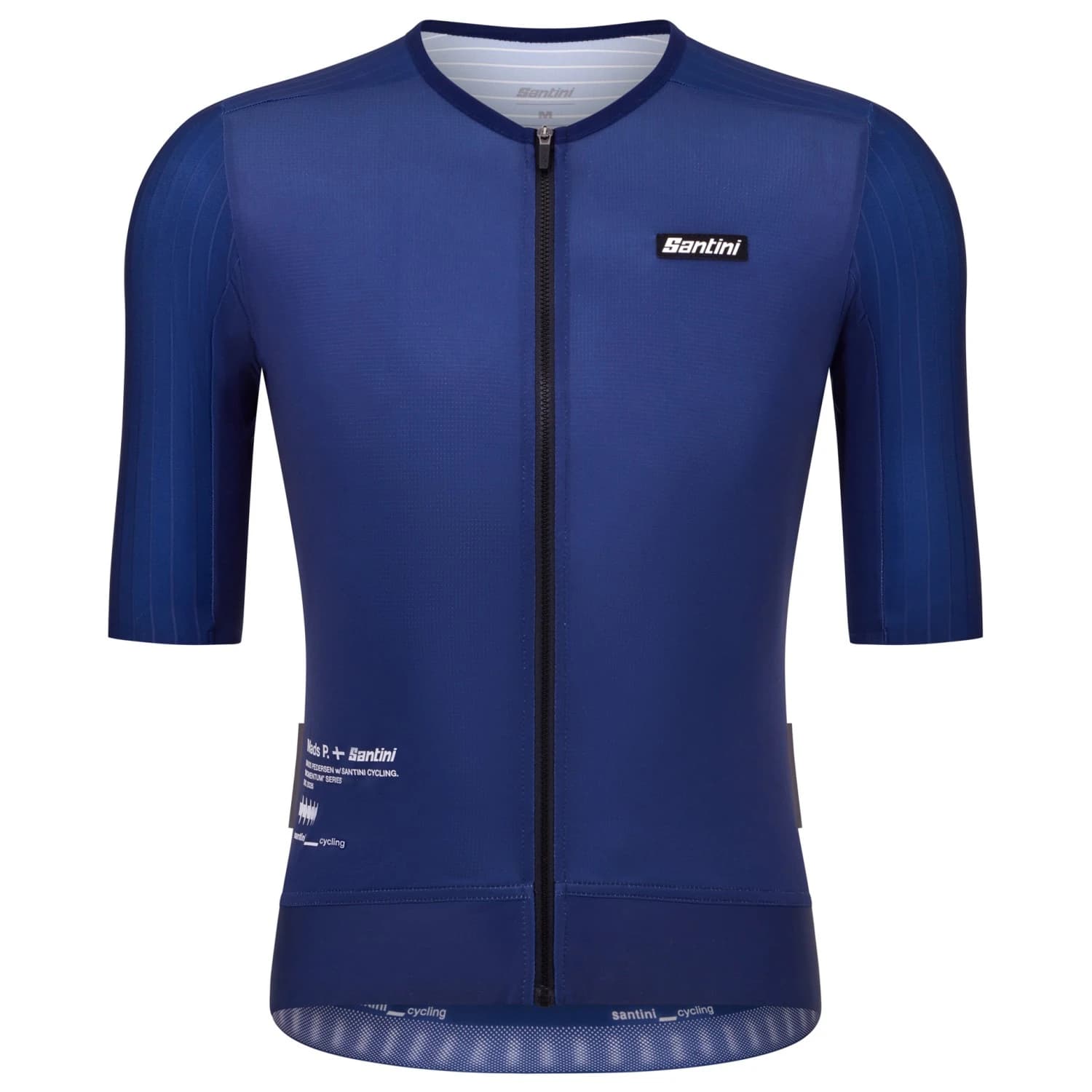 Фланелка с къс ръкав за колоездене Santini Mads Pedersen Momentum Series Short Sleeve Jersey Cycling jersey - Navy