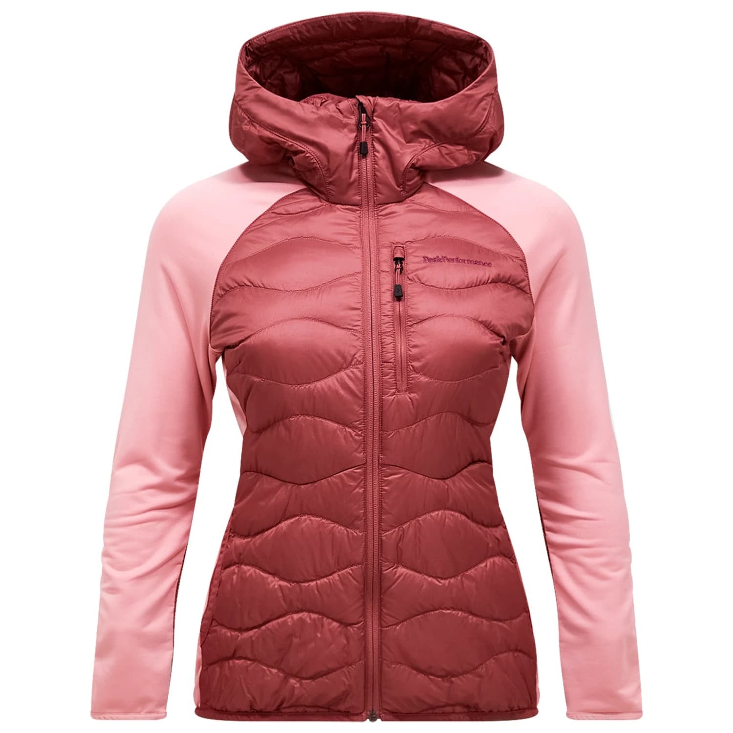 Дамско пухено яке Peak performance Women's Helium Down Hybrid Hood Down jacket - Wild Rouge