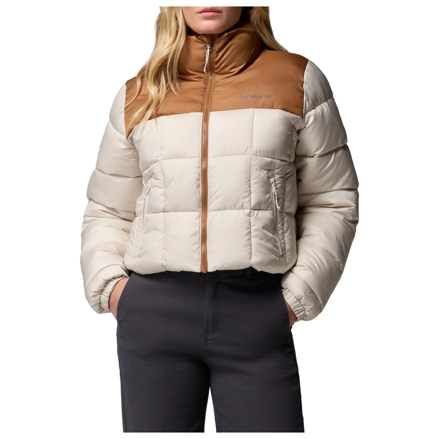 Синтетично яке Columbia Women's Puffect III Cropped Jacket Synthetic jacket - Dark Stone / Camel Brown