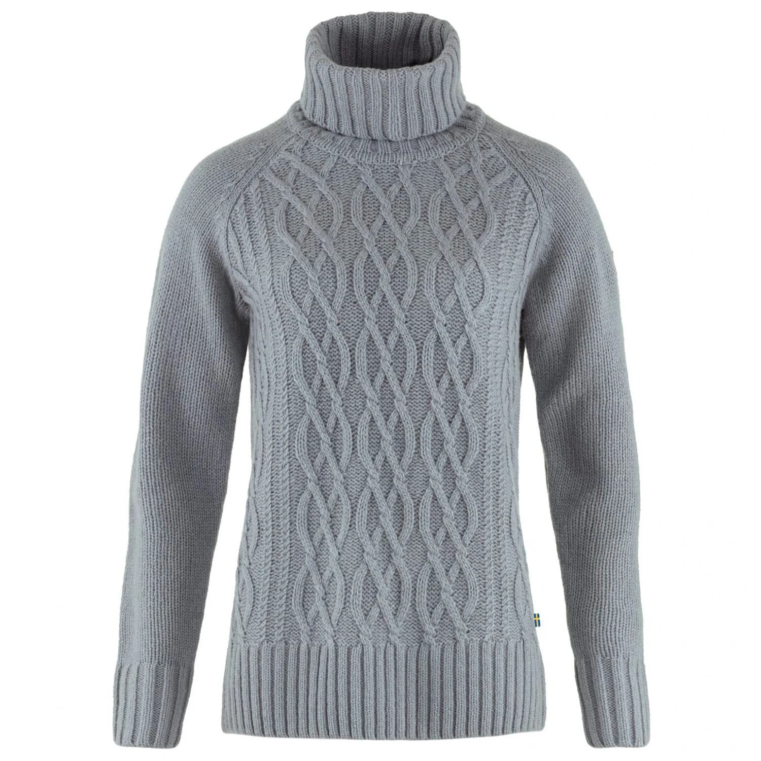 Дамски вълнен пуловер Fjällräven Women's Övik Cable Knit Roller Neck Wool jumper - Flint Grey