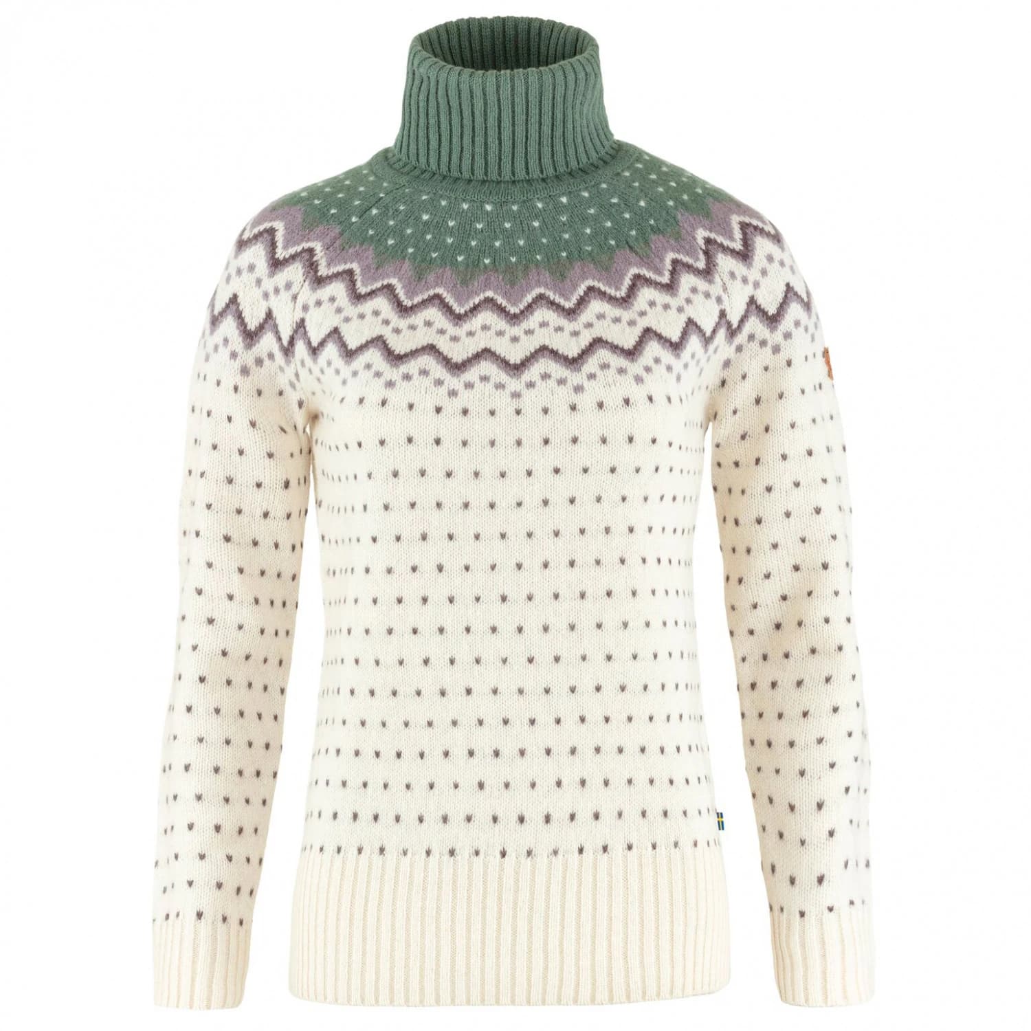 Дамски вълнен пуловер Fjällräven Women's Övik Knit Roller Neck Wool jumper - Chalk White / Patina Green