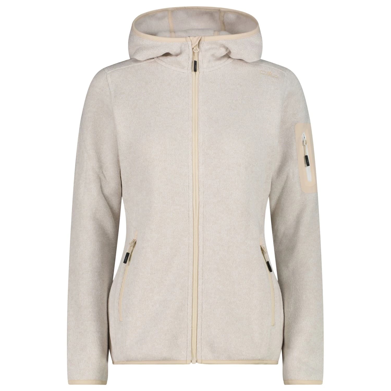 Дамско поларено яке CMP Women's Jacket Fix Hood Jacquard Knitted 3H19826 Fleece jacket - Vaniglia / Bianco / Cream / Off White