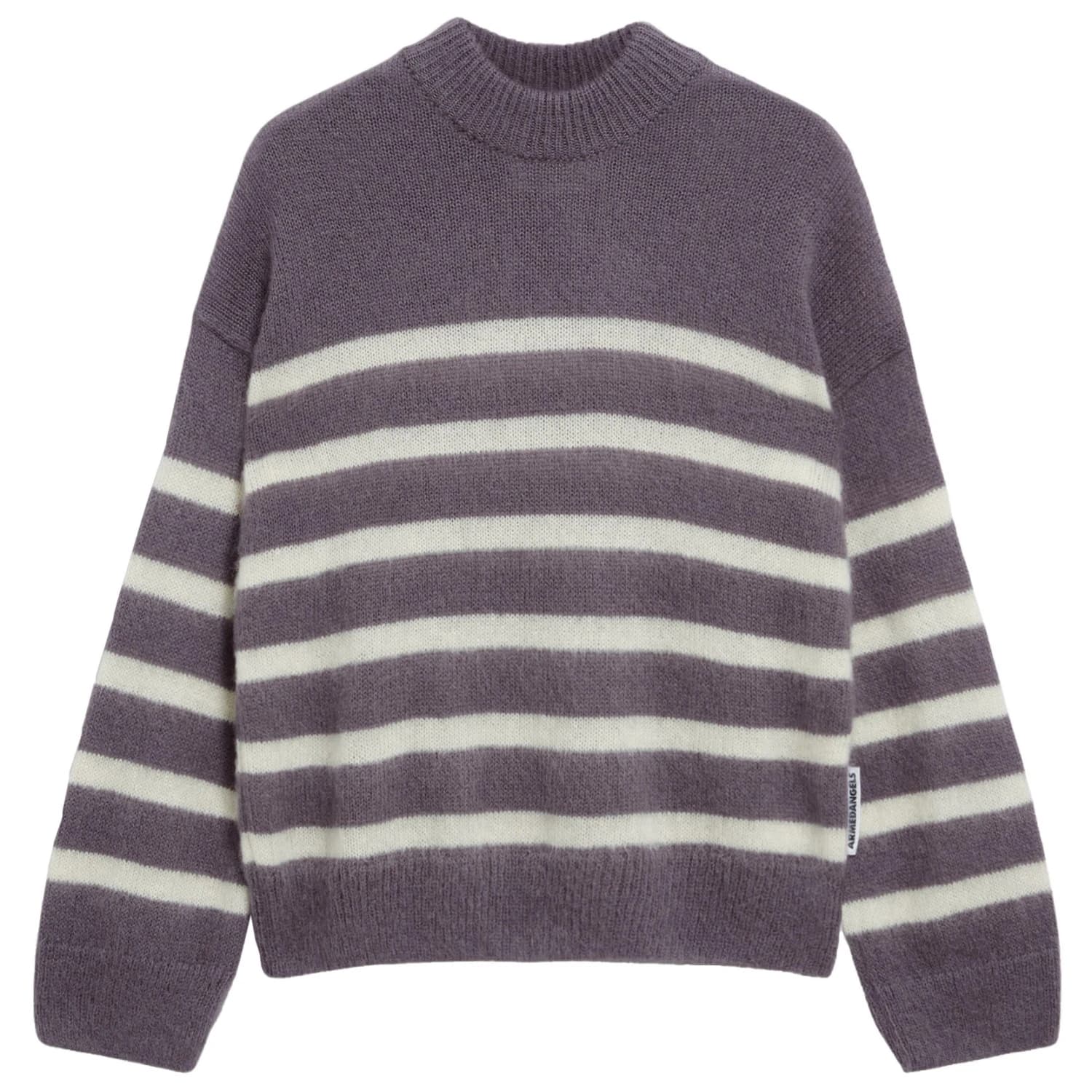 Дамски вълнен пуловер ARMEDANGELS Women's Gwyneiraa Stripes Wool jumper - Iron Cast / Oatmilk