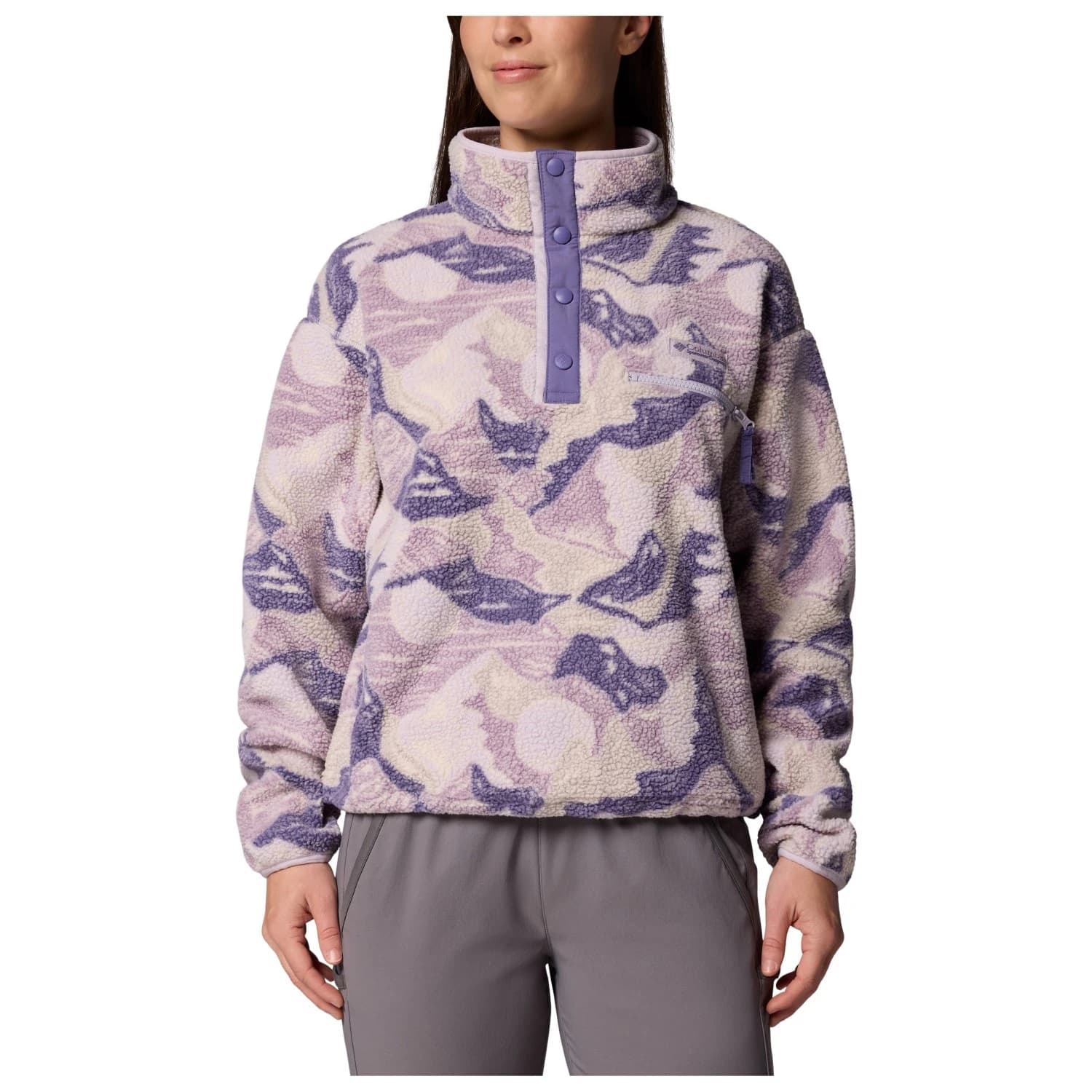 Дамски поларен пуловер Columbia Women's Helvetia II Printed Cropped Half Snap Fleece jumper - Lavender Pearl / Sunscape