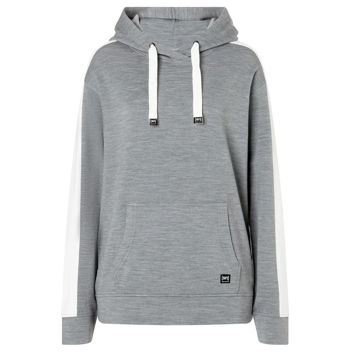 Дамски вълнен пуловер super.natural Women's Colorado Hoodie - Cashmere Grey Melange / Fresh White
