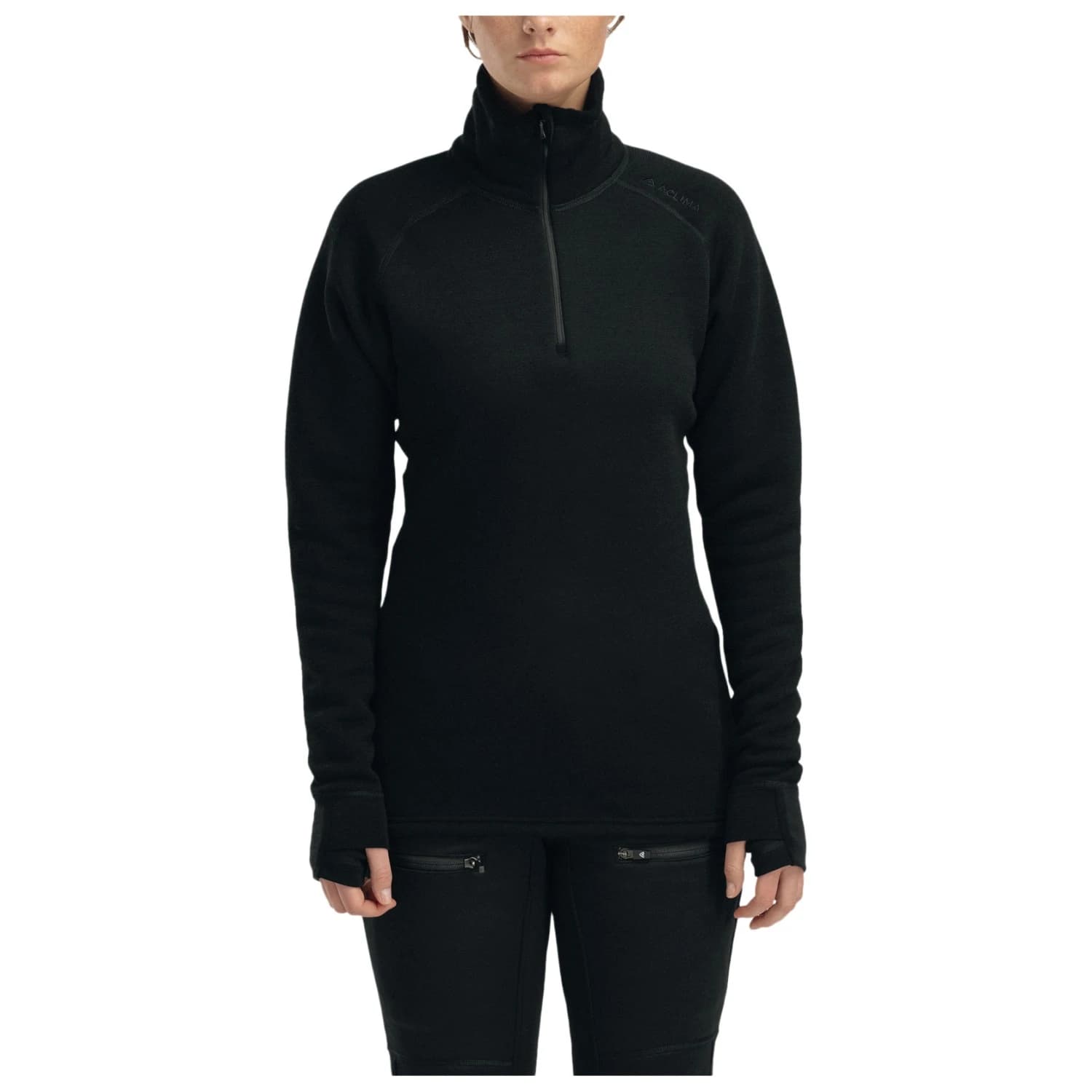 Дамски вълнен пуловер Aclima Women's FleeceWool V2 Polo Zip Merino longsleeve - Jet Black