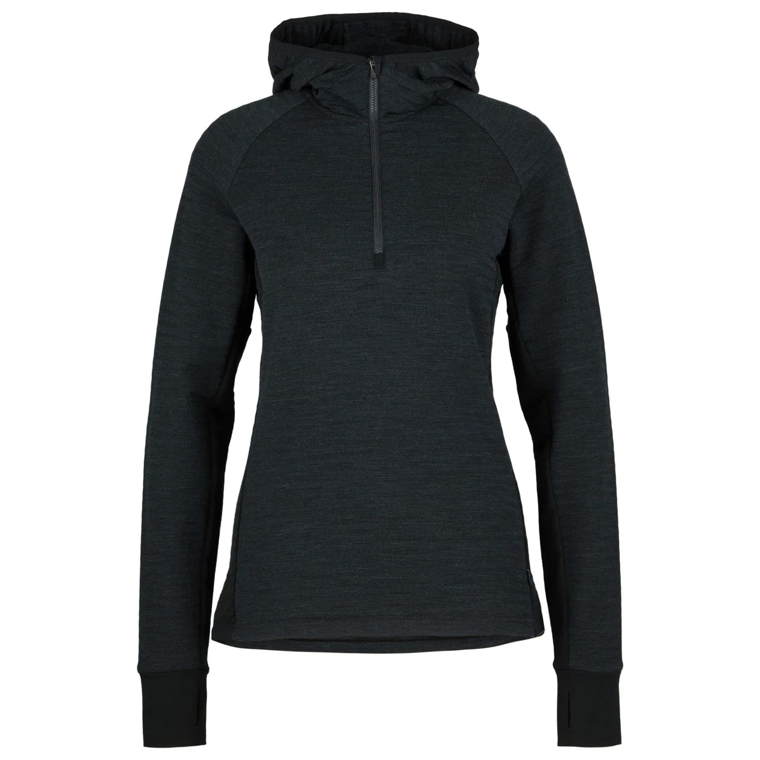 Дамски вълнен пуловер Stoic Women's MerinoFleece260 FlenSt. Half Zip with Hood Merino hoodie - Black Melange / Black