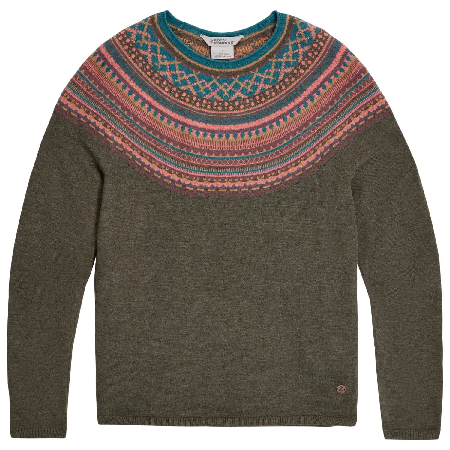 Пуловер Royal Robbins Women's Westlands Fairisle Crew Merino jumper - Everglade Htr Manzanita Pt