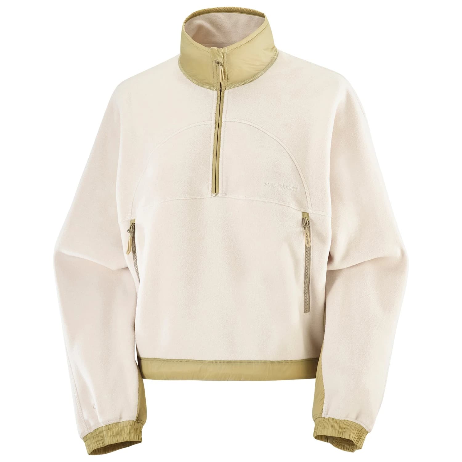 Дамски поларен пуловер Salomon Women's Chroma Fleece Crop Half Zip Fleece jumper - Whisper White / Grey Green