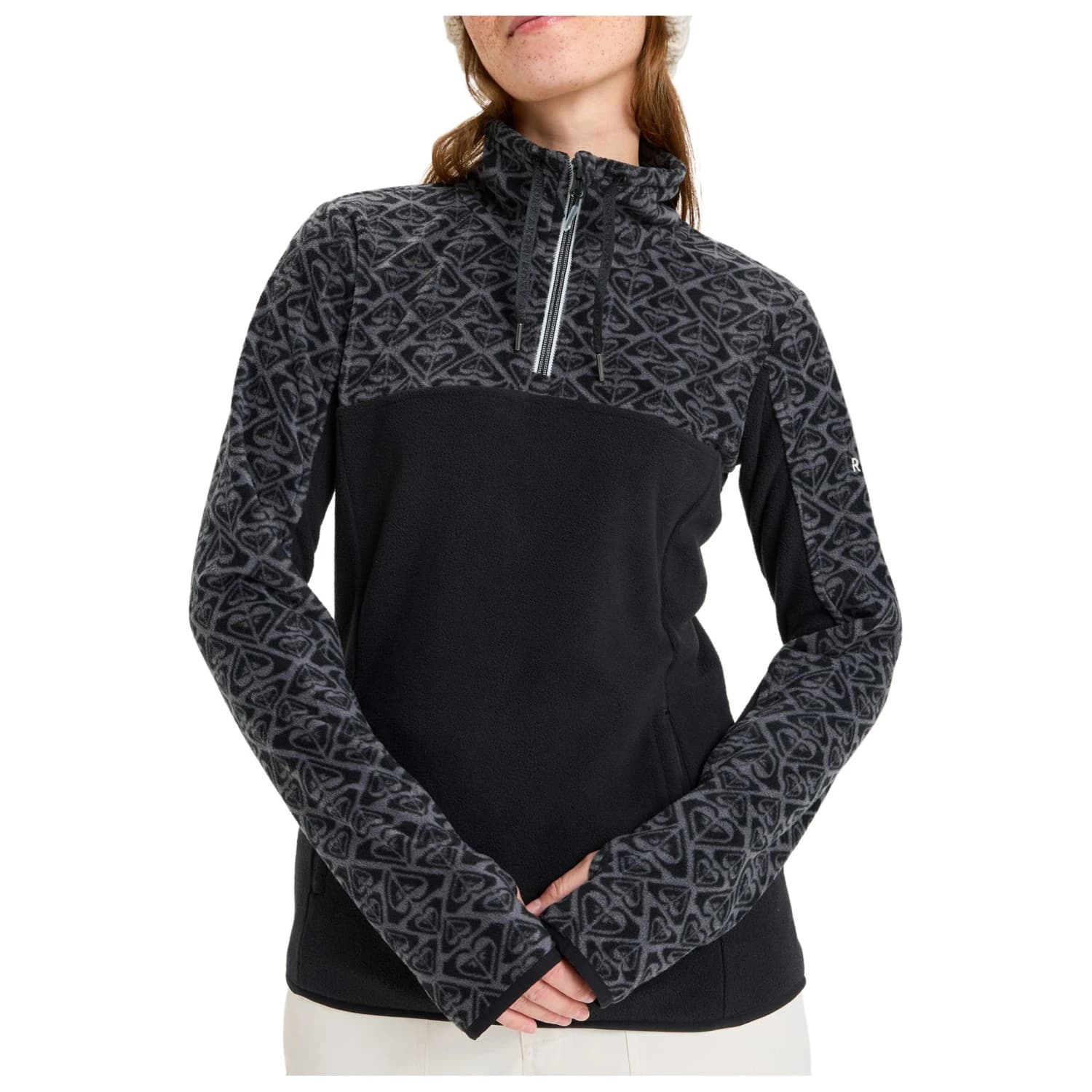 Дамски поларен пуловер Roxy Women's Sayna Half Zip Fleece jumper - True Black Roxygram Tonal