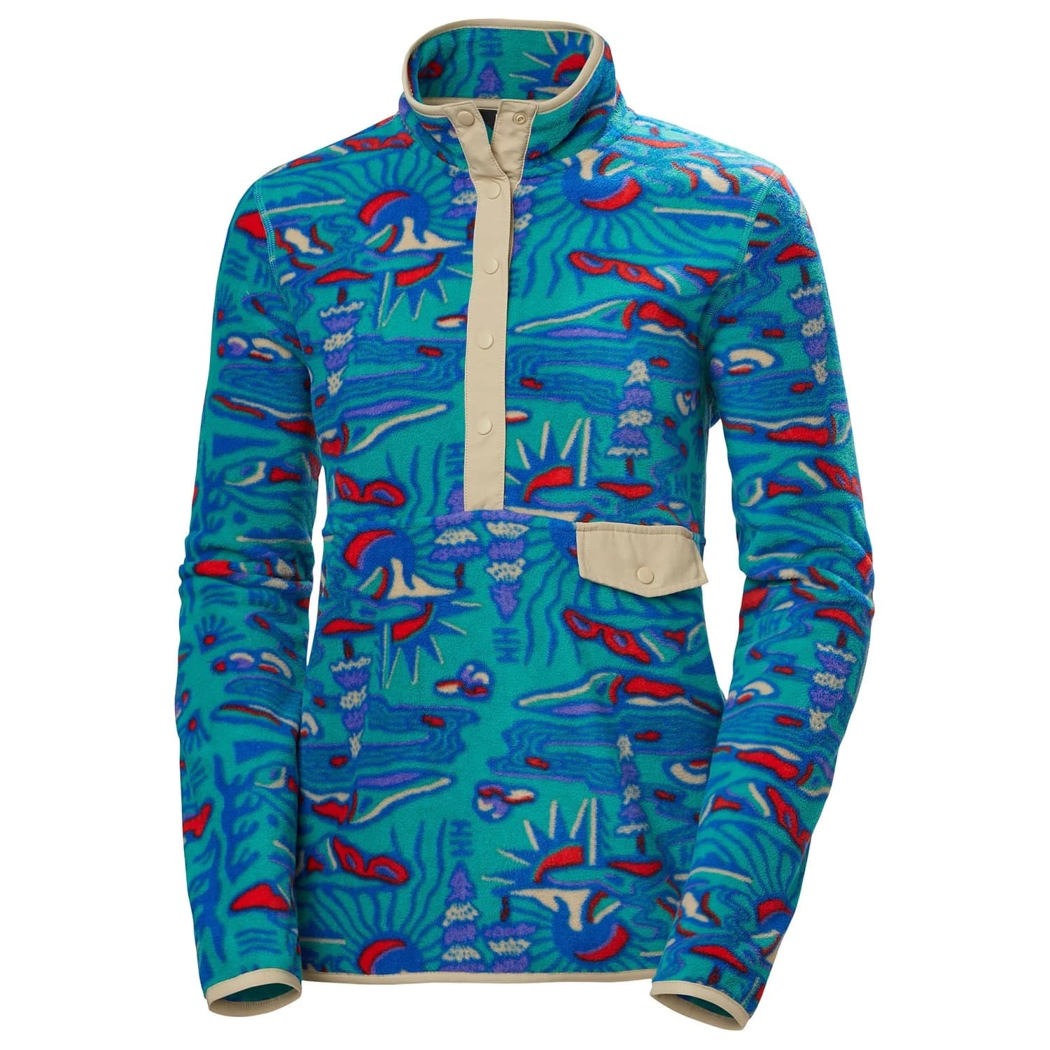 Дамски поларен пуловер Helly Hansen Women's Maridalen Printed Fleece Fleece jumper - Dark Mint Rayco Lrg Aop