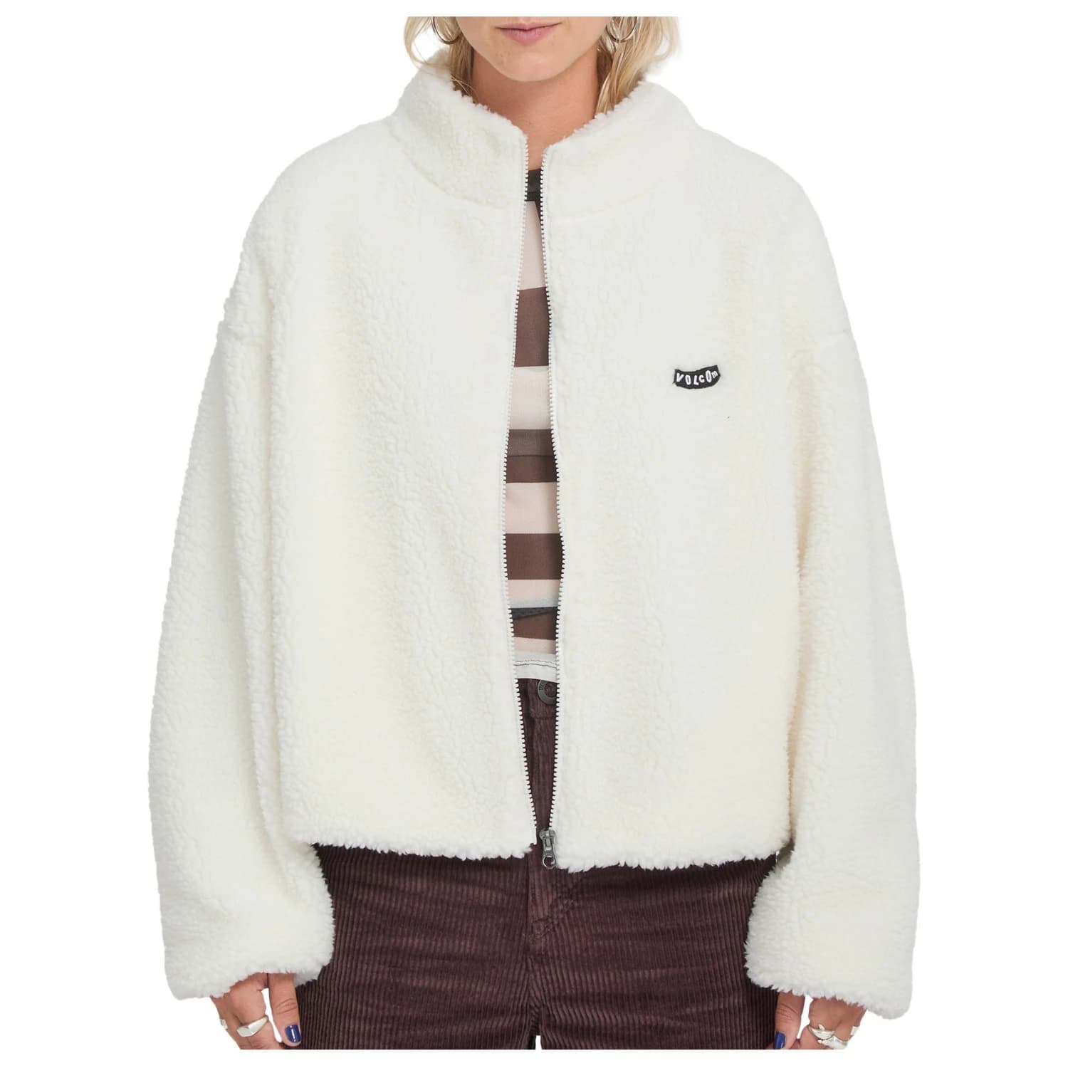 Дамско поларено яке Volcom Women's Wylding Out Sherpa Fleece jacket - Off White