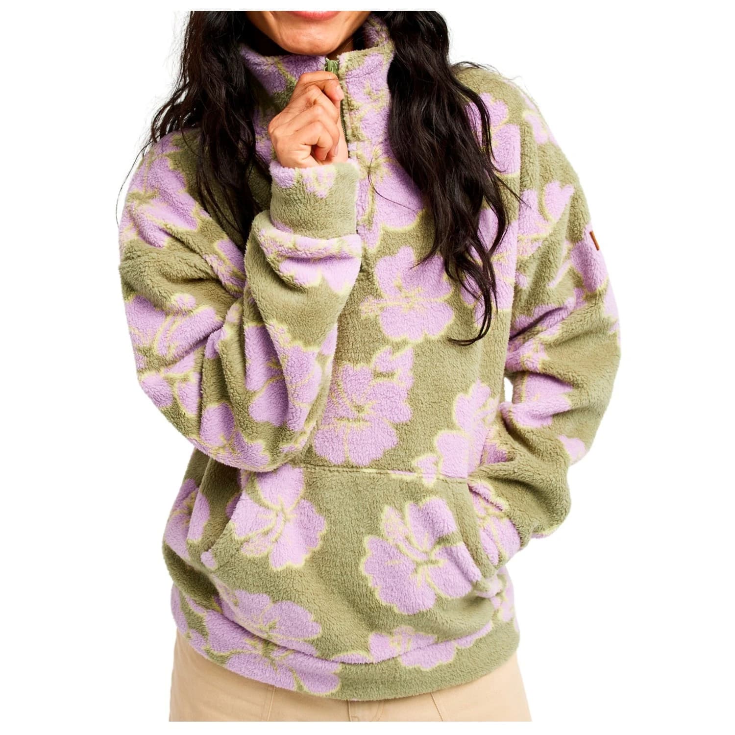 Дамски поларен пуловер Roxy Women's Live Out Loud Fleece jumper - Oil Green Hippy Shake