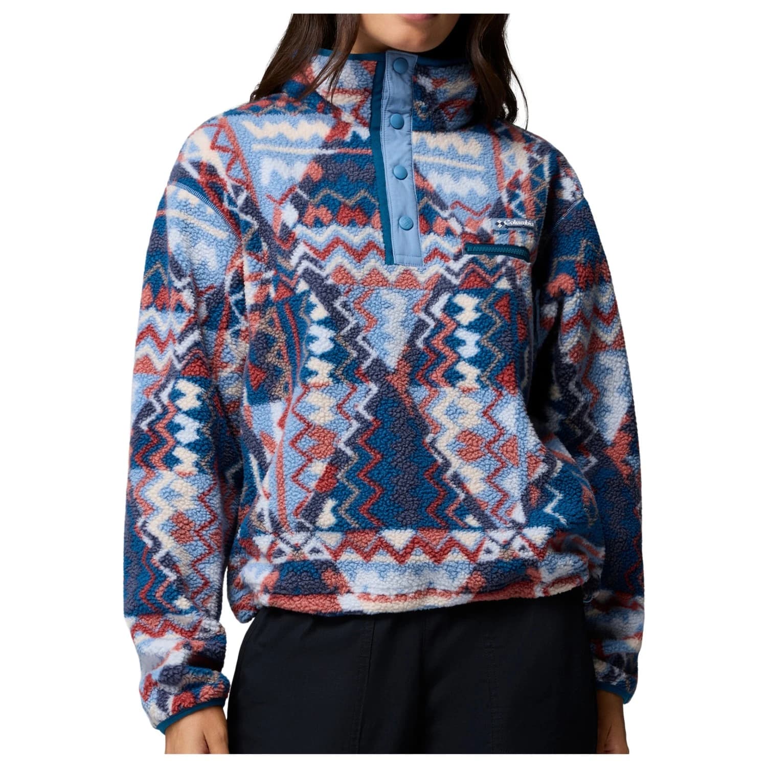 Дамски поларен пуловер Columbia Women's Helvetia II Printed Cropped Half Snap Fleece jumper - Rainy Day / Geomix
