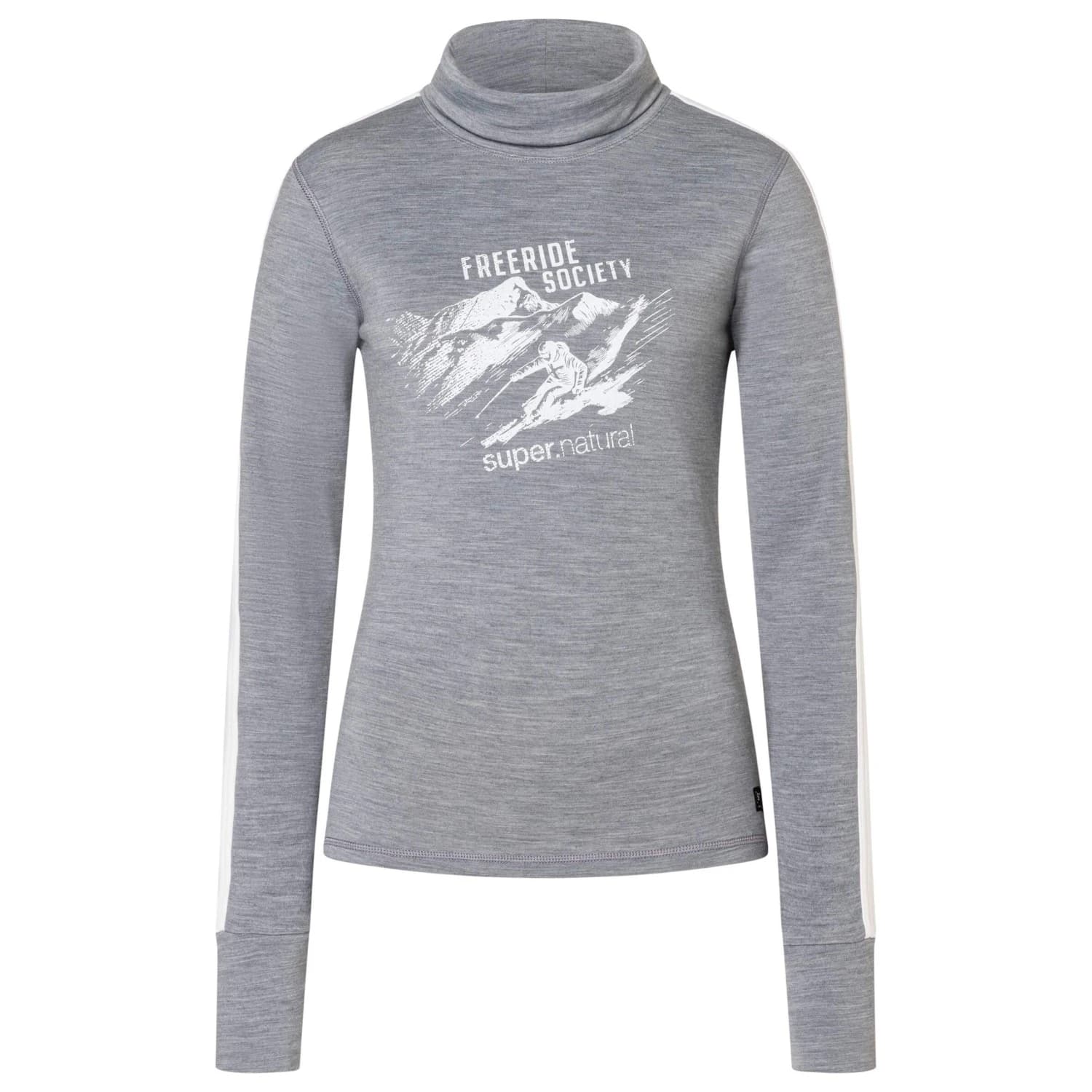 Вълнен пуловер super.natural Women's Freeride Roll Neck Merino jumper - Cashmere Grey Melange / Fresh White / Fresh White