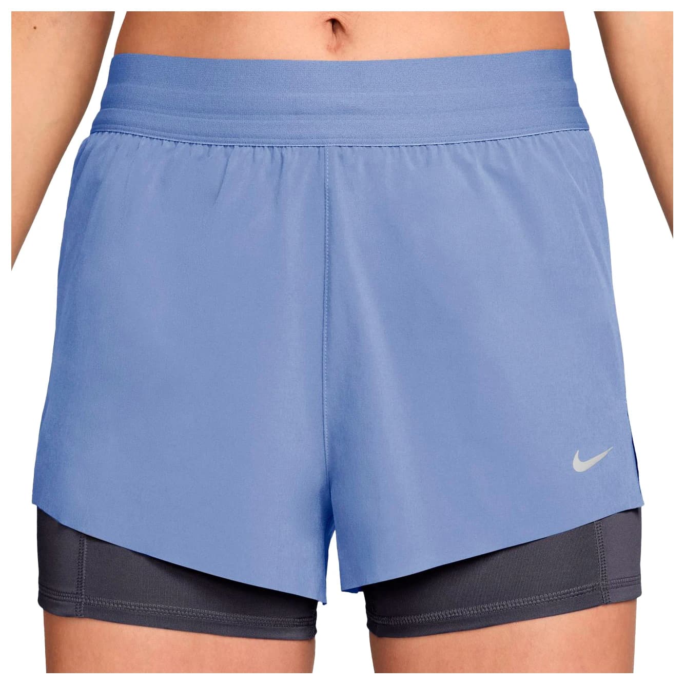 Дамски шорти за бягане Nike Women's Swift Dri-Fit Mid-Rise 2-In-1 Shorts Running shorts - Aluminum / Gridiron / Reflective Silver