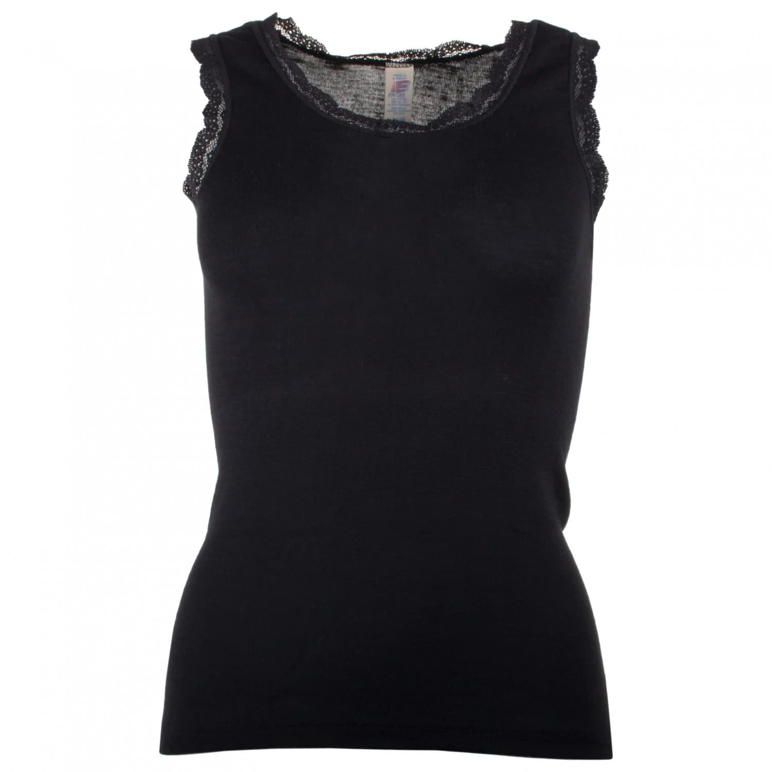 Дамско копринено термобельо Engel Women's Tank Top with Lace Merino base layer - Black