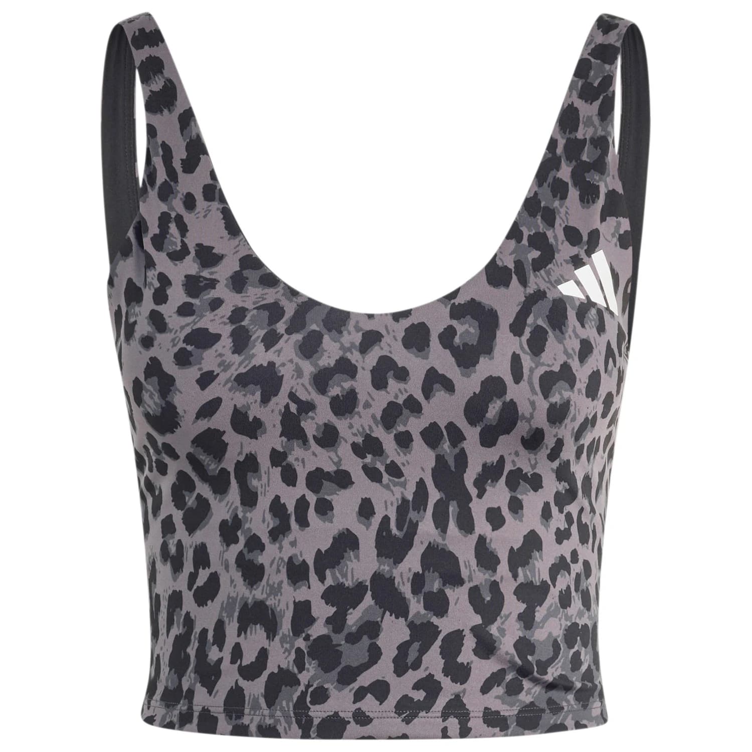 Дамски спортен сутиен adidas Women's Workout Essentials Leopard Print Tank Sports bra - Grey Four / Grey Six / Black
