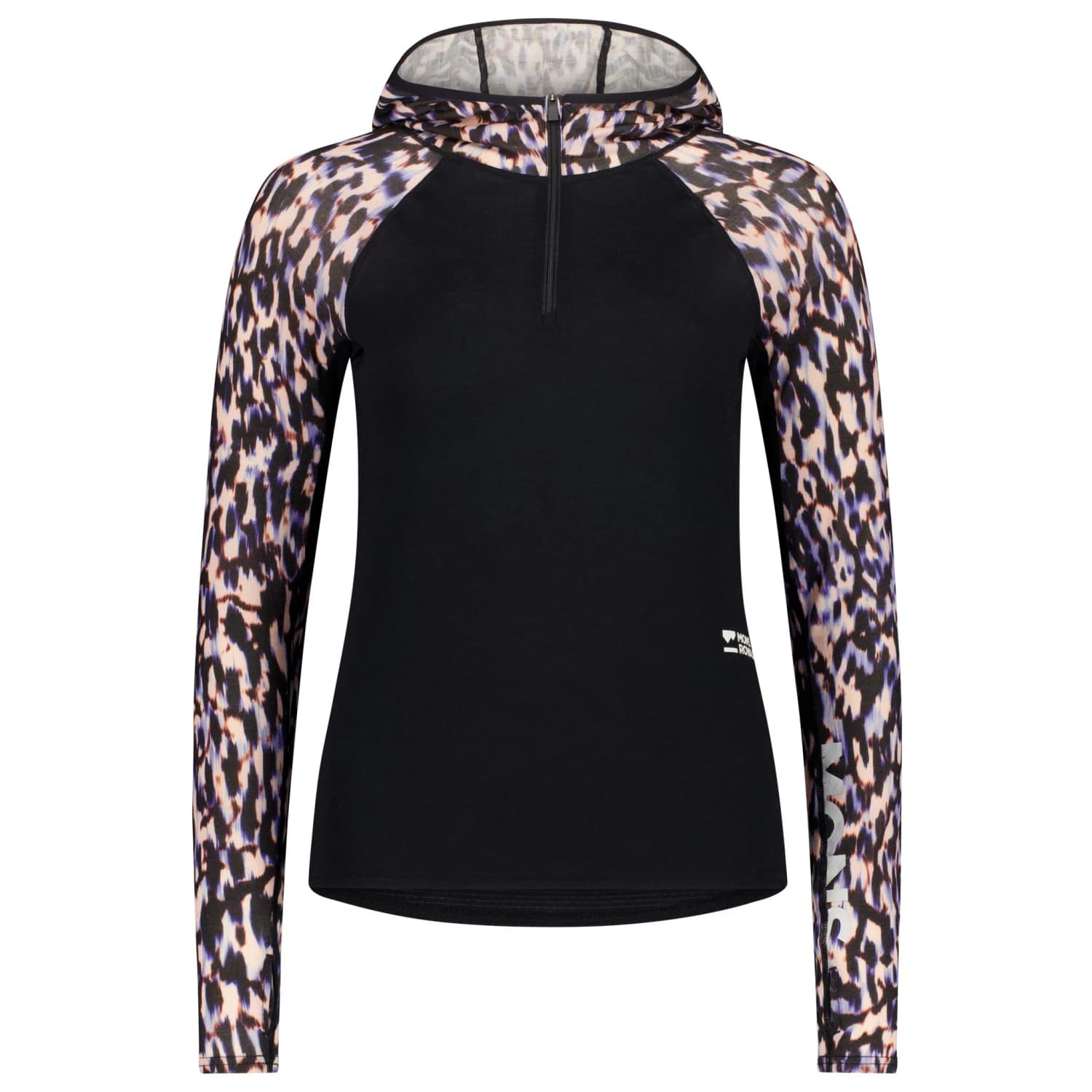 Дамско мериносово термобельо Mons royale Women's Bella Merino Long Sleeve Hood Merino base layer - Rock Leopard / Black