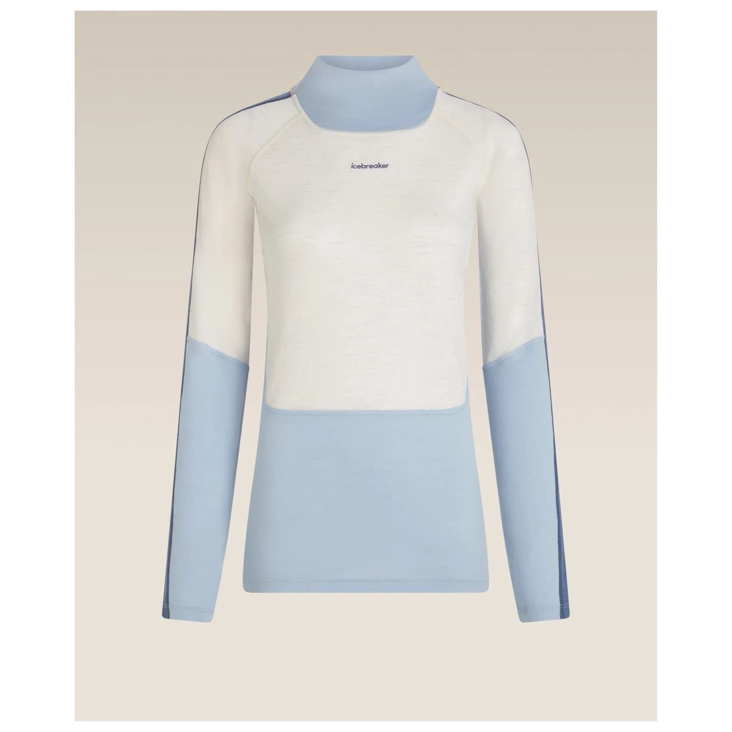 Мериносово термобельо Icebreaker Women's Merino 200 Oasis+ L/S High Neck Merino base layer - Zincblu / Ecru Heather / Dawn