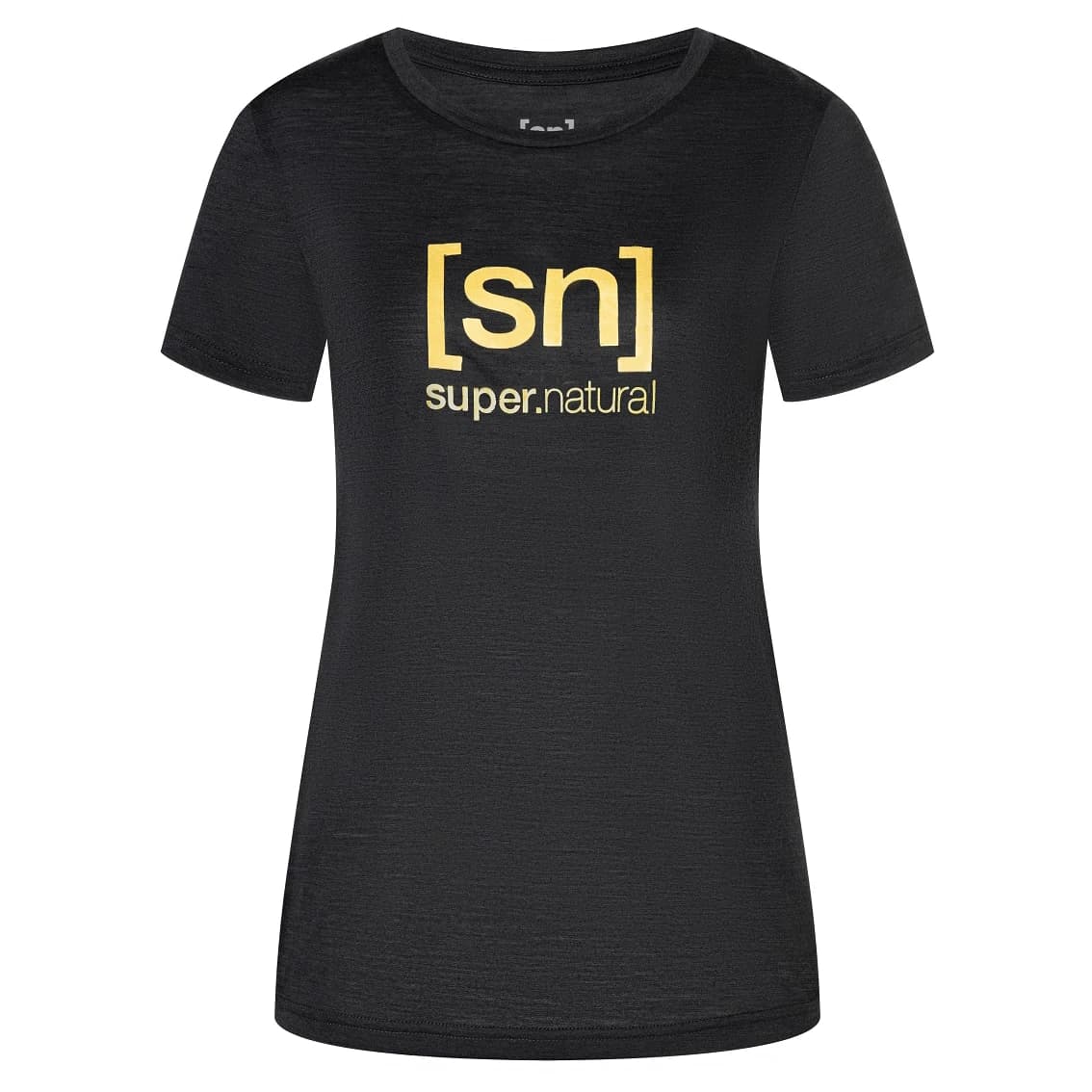 Дамска мериносова блуза super.natural Women's The Essential Logo Tee Merino shirt - Jet Black Melange / Gold
