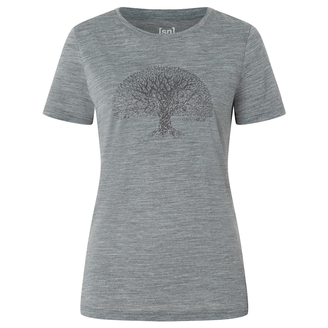 Дамска мериносова блуза Super.natural Women's Tree of Knowledge Tee Merino shirt - Cashmere Grey Melange / Dark Shadow Glitter