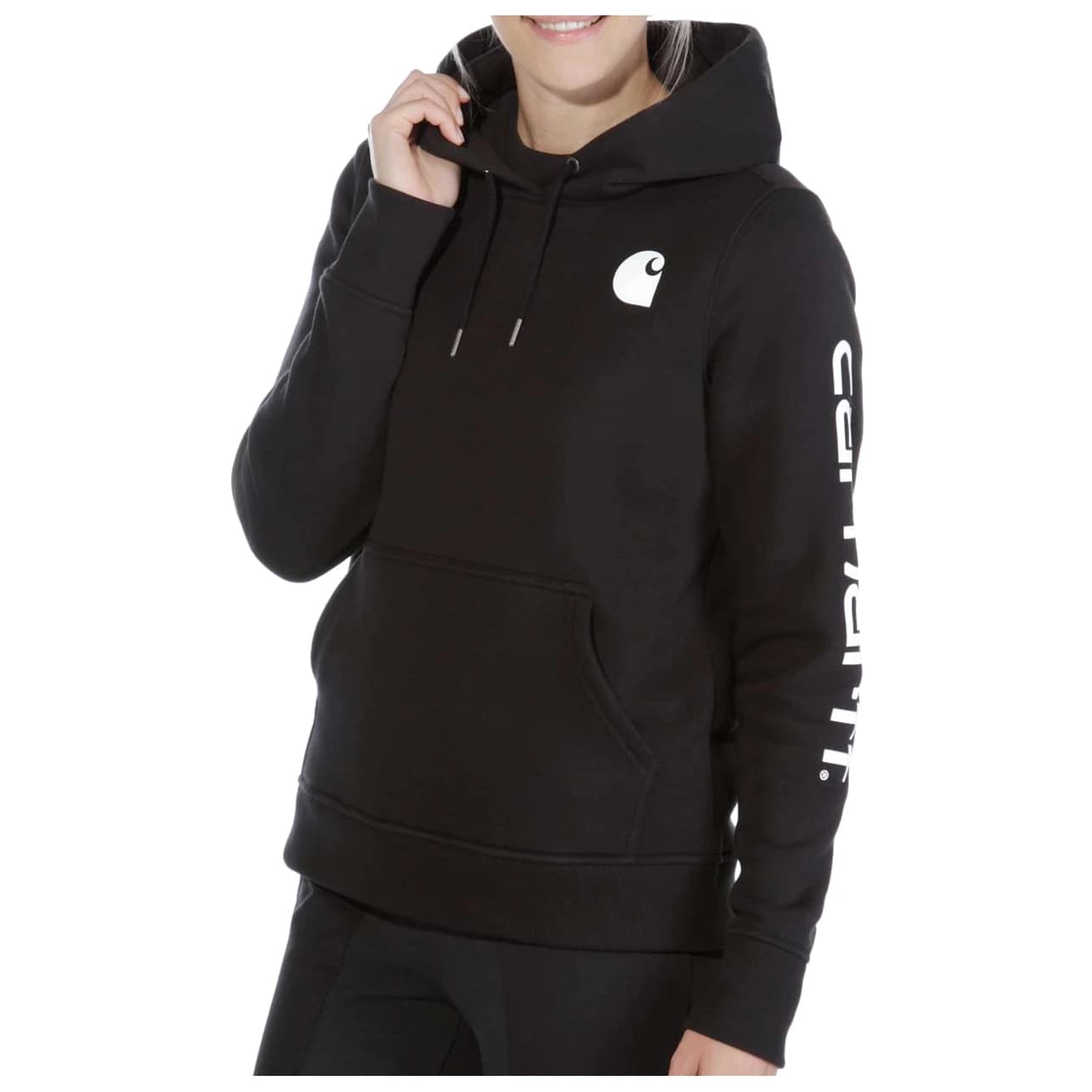 Дамски суичър Carhartt Women's Clarksburg Logo Sleeve Sweatshirt Hoodie - Black