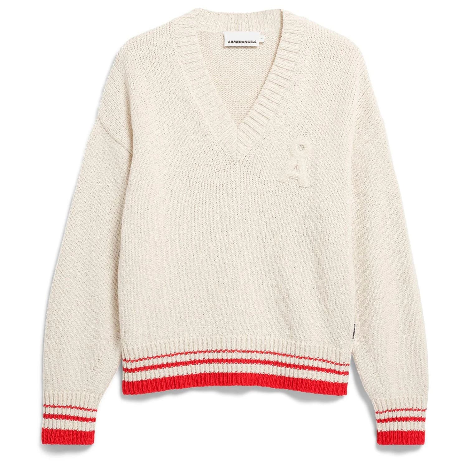 Дамски пуловер ARMEDANGELS Women's Iconic Å College Knit Sweater Jumper - Oatmilk / Mars Red