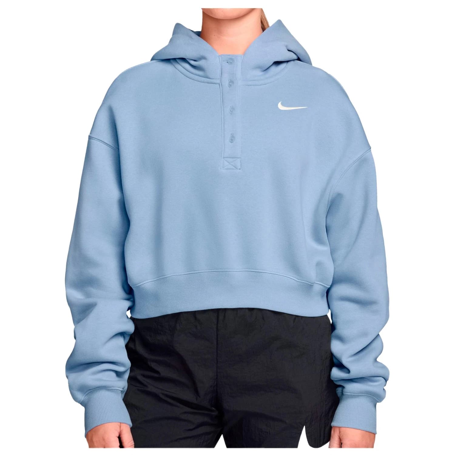 Дамски суичър Nike Women's NSW Phoenix Fleece OS Crop Henley Hoody Hoodie - Hydrogen Blue / Sail