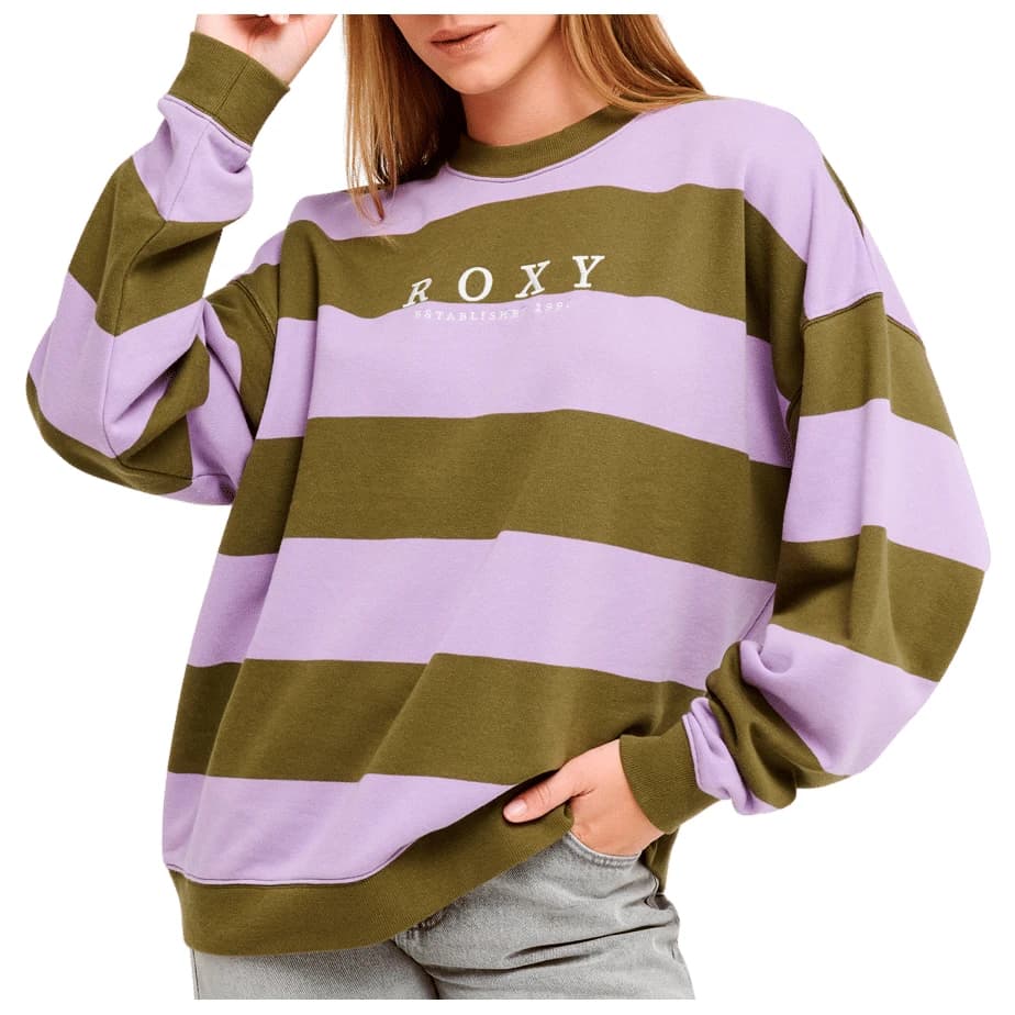 Дамски пуловер Roxy Women's Strictly Stripes Oversized Jumper - Winter Moss Stricty Striipe