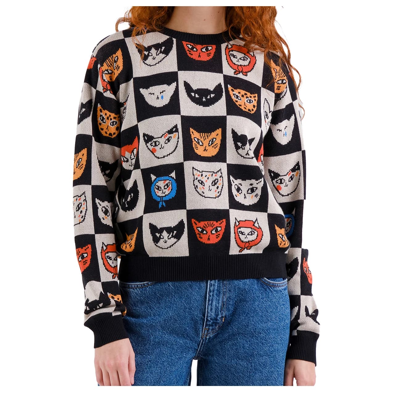 Дамски пуловер DEDICATED Women's Sweater Arendal Cat Bingo Jumper - Black