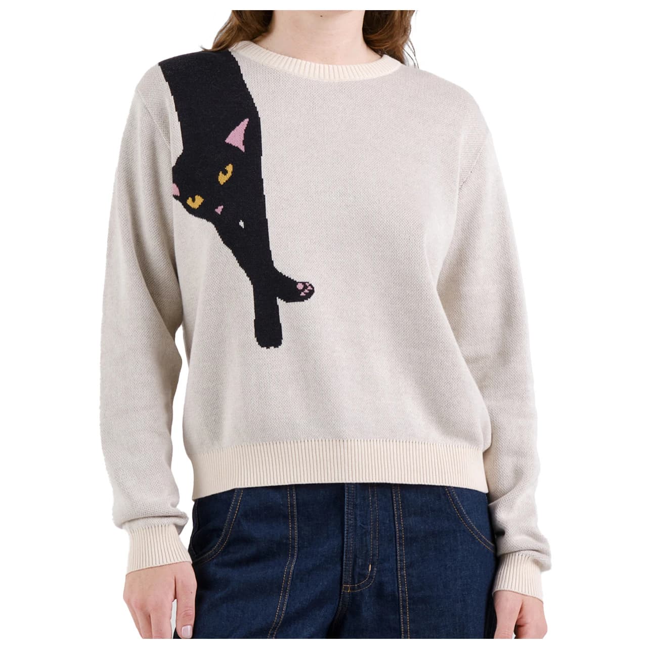 Дамски пуловер DEDICATED Women's Sweater Arendal Long Cat Jumper - Vanilla White