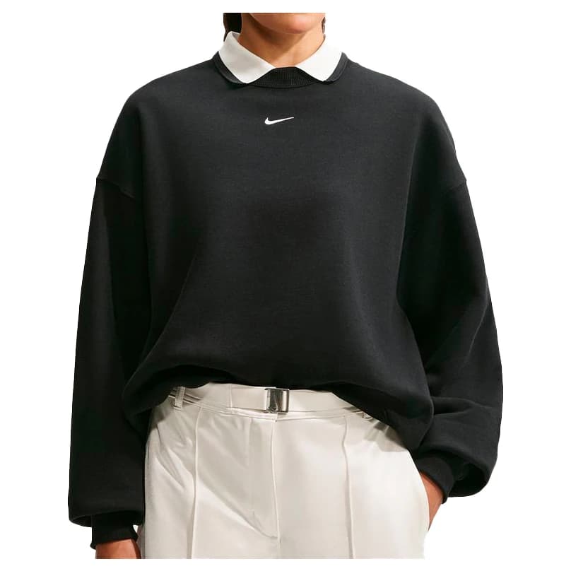 Дамски пуловер Nike Women's Studio Fleece MW Oversize Crew Jumper - Total Black / Sail