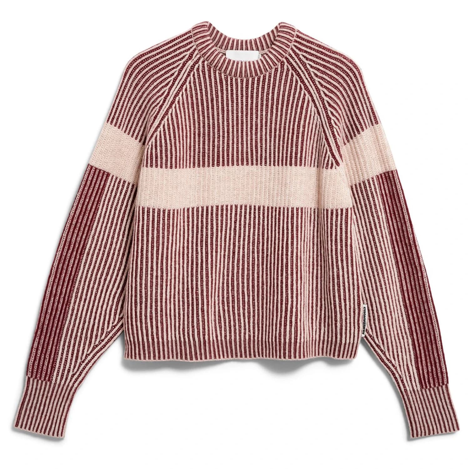 Дамски пуловер ARMEDANGELS Women's Rib Artwork Knit Sweater Jumper - Velvet Red / Oatmilk / Honey Melange