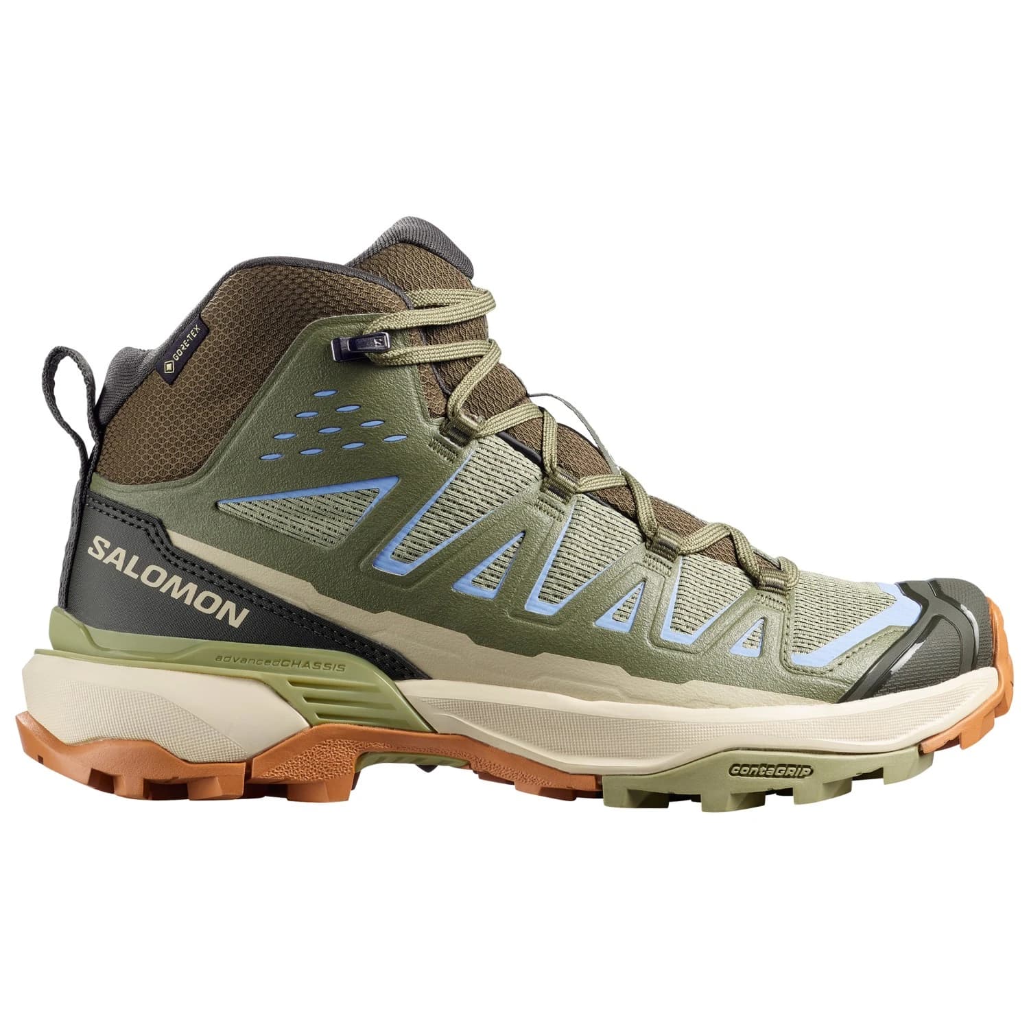 Дамски туристически обувки Salomon Women's X Ultra 360 Edge Mid GTX Walking boots - Tea / Deep Lichen Green / Brunnera Blue