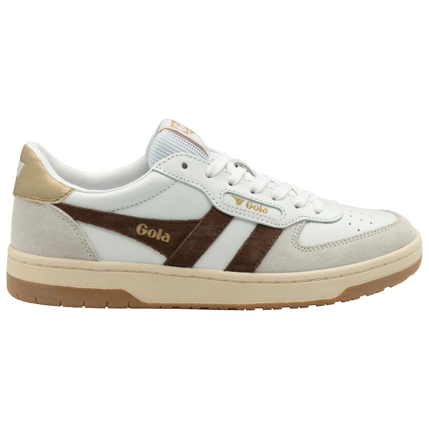 Дамски маратонки Gola Women's Hawk Sneakers - White / Dark Brown / Gold